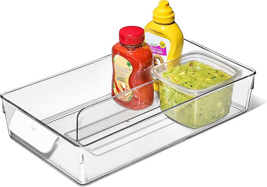 OXO Good Grips Adjustable Fridge Storage Bin - for Condiments, Juice Pouches, Snack Cups and More