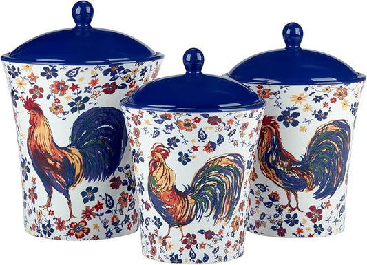 Certified International Morning Rooster Set of 3 Canisters: 54 oz., 64 oz.,92 oz.