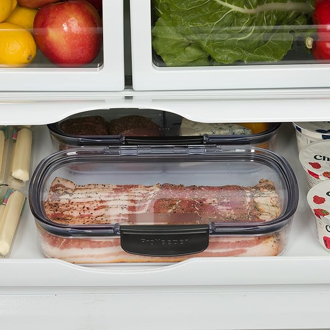 Progressive Prokeeper + Deli Storage Set: Air-Tight Silicone Sealed Containers w Grooved Bottom, Dry Erase Lid, BPA-Free, Stackable, Keeps Meats & Cheeses Fresh Longer, PKS-700C Deli 1.65L