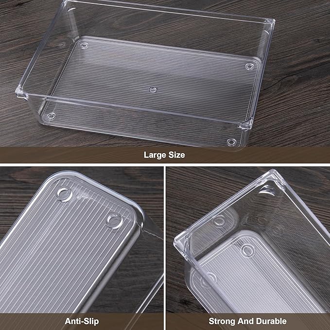 Cutlery Drawer Organizer Set, 5-Pieces Clear Plastic Utensil Storage Tray, Non-Slip Storage Bins for Kitchen Utensil, Silverware Cutlery, Makeup, Jewelry