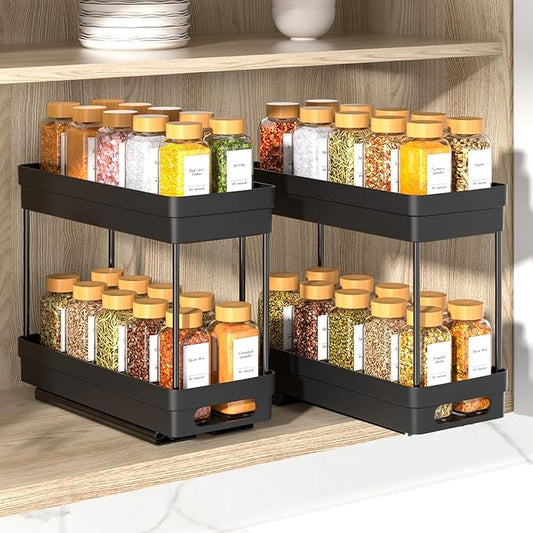 Pull Out Spice Rack Organizer for Cabinet, 2-Tier Slide Out Spice Racks Organizer,Easy Installation Cabinet Organizer Seasoning Kitchen Organizer,4.4''Wx10.5''Dx8.26''H,2Pack