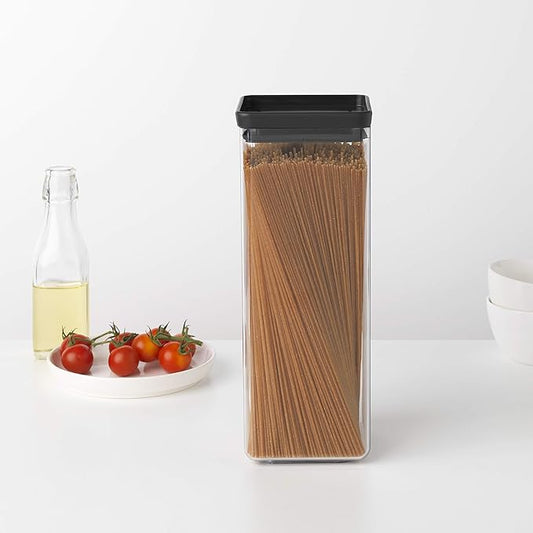 Brabantia Tasty+ Stackable Food Canister (Dark Gray / 0.66 Gal) BPA-Free Space-Saving Durable Jar with Silicone Seal Lid for Freshness
