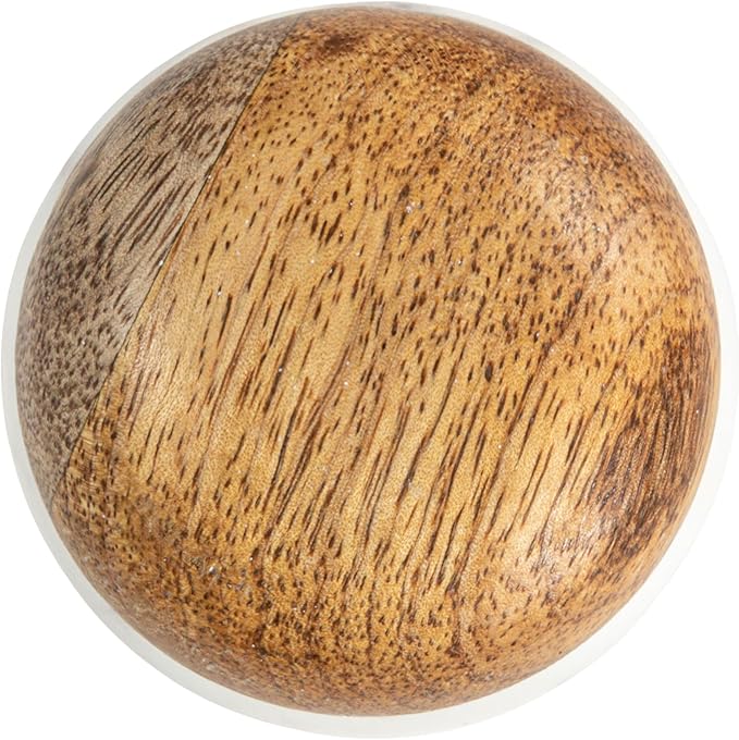 Creative Co-Op Marble and Mango Wood Pinch Pot with Lid, White and Natural