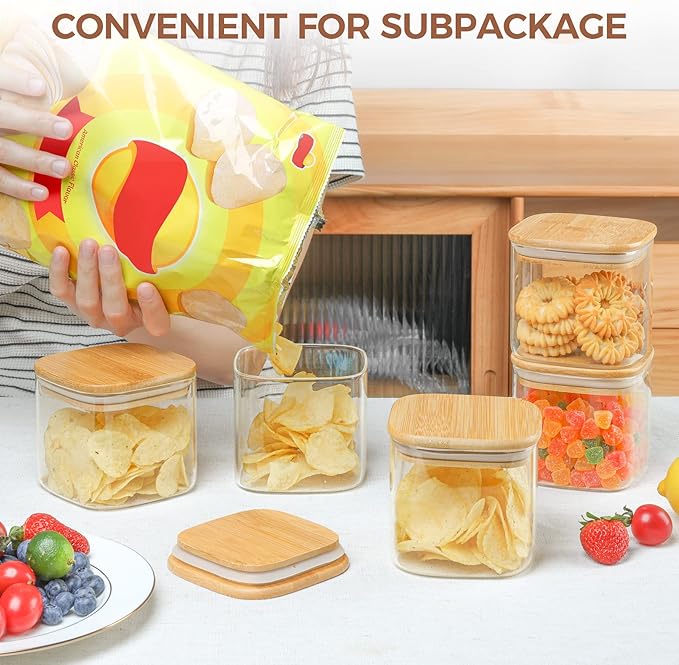 ComSaf 20 oz Glass Food Storage Jars Set of 6, Clear Storage Containers with Airtight Lids, Pantry Organization Jar, Spice Jar, Blooming Tea, Coffee and Sugar Container, Canister Set for Kitchen