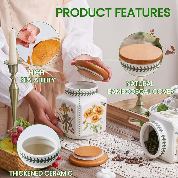 KXZ 1PCS Ceramic Kitchen Jars, Food Storage Jars, Round Ceramic Cookie Jars, Household Containers, Suitable For Storing Tea, Coffee Beans, Spices Or Snacks
