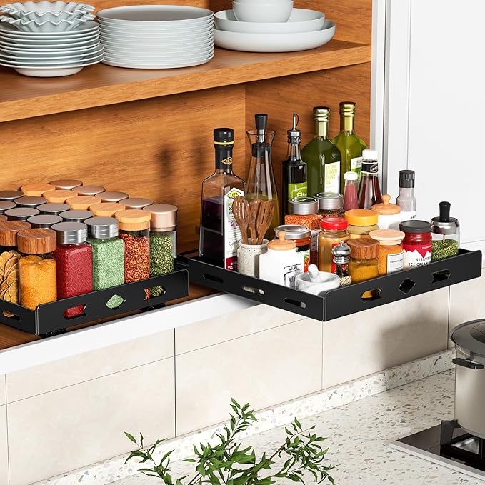 RCHYFEED Pull Out Spice Rack Organizer for Cabinet, Heavy Duty Slide Out Spice Rack for Inside Cabinets & Pantry, Kitchen Cabinet Seasoning Organizer Vertical Spice Racks,12.6" Wx10.5 Dx2.8 H,Black
