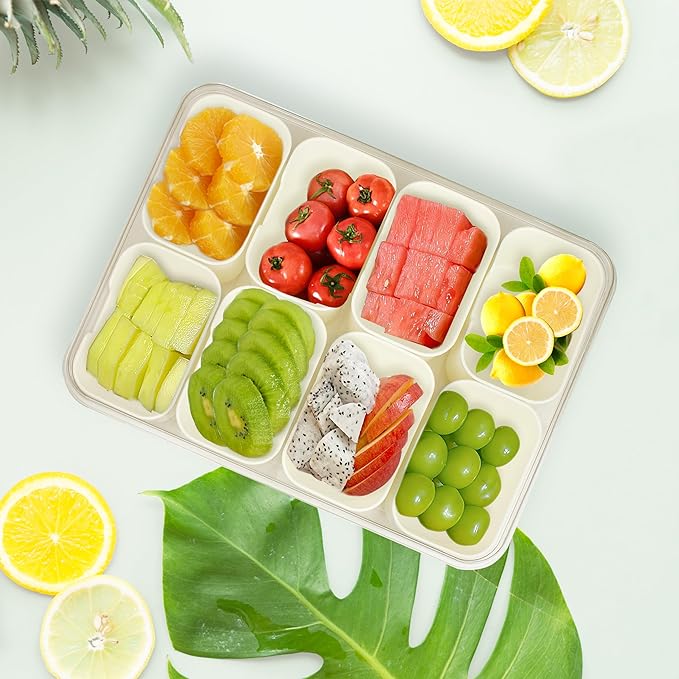 Snackle Box Container: Divided Serving Tray with Lid and Handle, Includes 8 Compartments for Dry Fruit Snack Box, Portable Fruit Tray Great for Kitchen, Party, Picnic, Travel