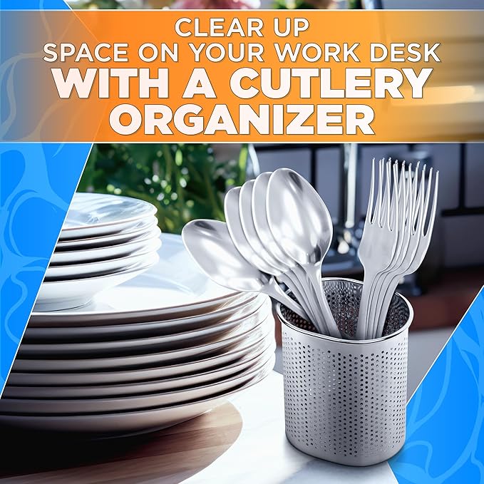 Perforated Stainless Steel Chopstick Holder – Drying Basket for Chopsticks & Utensils, Compact Oval Design with Hook for Kitchen Organization, Easy Storage and Utensil Drying, Sturdy & Dishwasher Safe