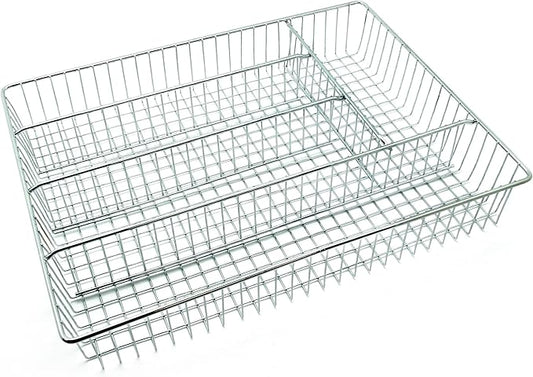 5-Compartment Chrome Wire Cutlery Tray – Durable Utensil & Drawer Organizer for Kitchen & Office Supplies