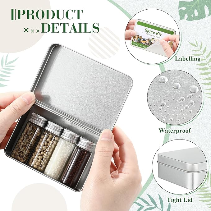 6 Sets Mini Camping Spice Kit with 4 Herb Spice Jar Mini Condiment Bottle Labels Sticker Funnel Metal Portable Seasoning Container for Travel Camping Kitchen Outdoor Picnic BBQ