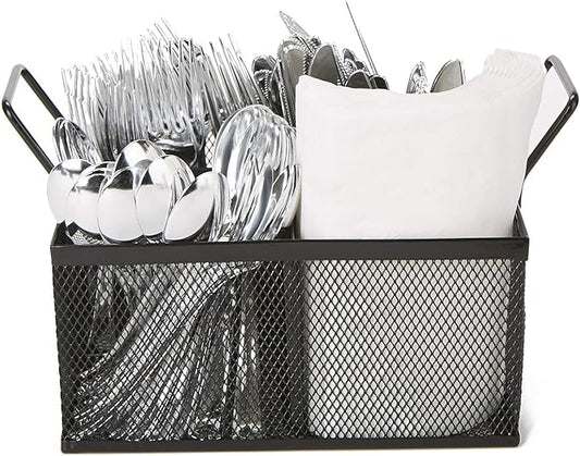 Mind Reader Utensil Accessory Caddy, Organizer, Countertop, Office, Kitchen, Metal Mesh, 8.5" L x 8.5" W x 6" H, Black
