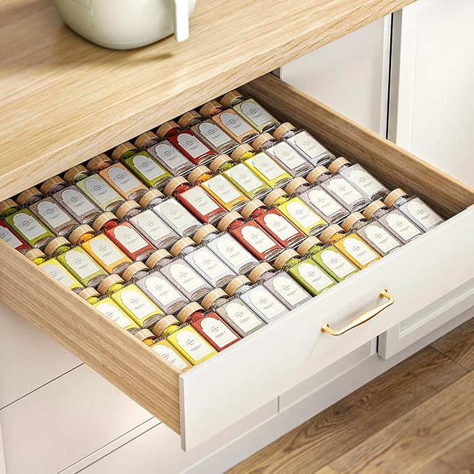 Spice Drawer Organizer 4-Pack, Expandable from 11" to 22" Clear Acrylic Spice Rack for Drawer, Ideal for Kitchen Spice Organization, Seasoning Organizer Holds Up to 48 Jars(Jars Not Included)