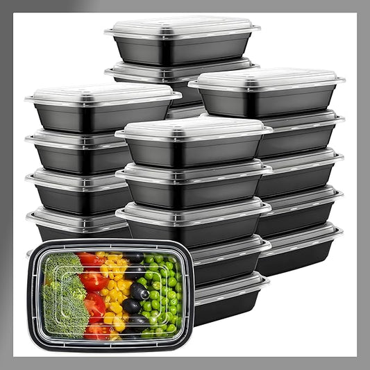 Meal Prep Containers [50 Set] 24 oz with Lids, 1 compartment, Stackable, Reusable, Leakproof, Food Safe, Microwave, Freezer & Dishwasher Safe for Food Prep Storage Bento Box (50 Set, 24 oz)