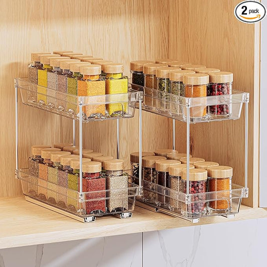 Spice Organization for Cabinet - 2 Pack, Pull-Out Spice Rack Organizer for Cabinet, Easy to Install Vertical Spice Rack Slide Out Cabinet Organizer (Not for Framed Cabinets)