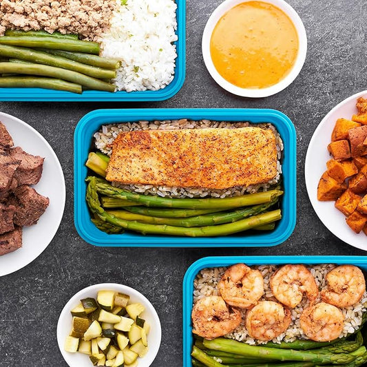 Collapsible Food Storage Containers with Lids, 4 Pack, 40 oz Silicone 1-Compartment Meal Prep Containers Reusable, Lunch Bento Boxes for Adults, Microwave Freezer Dishwasher Safe, BPA-Free, Blue