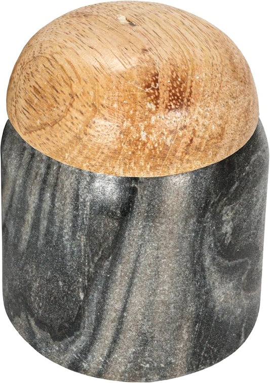 Creative Co-Op Marble and Mango Wood Pinch Pot with Lid, Grey and Natural