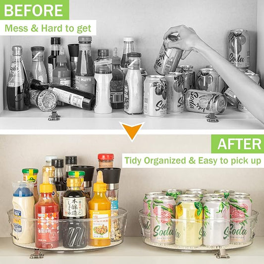 3 Pack Lazy Susan Organizer for Pantry Storage with Non-Skid Liner, 12" Clear Rotating Lazy Susan Turntable for Coner Cabinet, Kitchen Sink, Bathroom, Countertop, Lift-up Design for Easy Moving