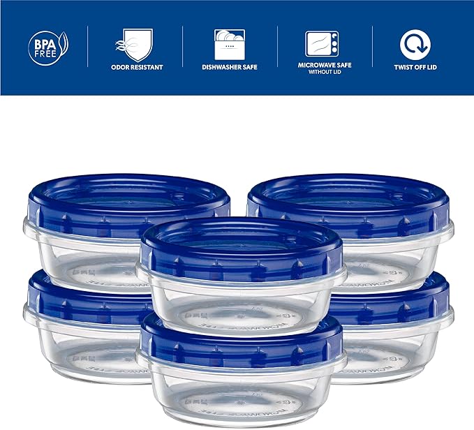 Twist Top Deli Containers Food Storage Containers Blue Screw on Lid Reusable Stackable Leakproof Airtight, pack of 10-8 oz containers
