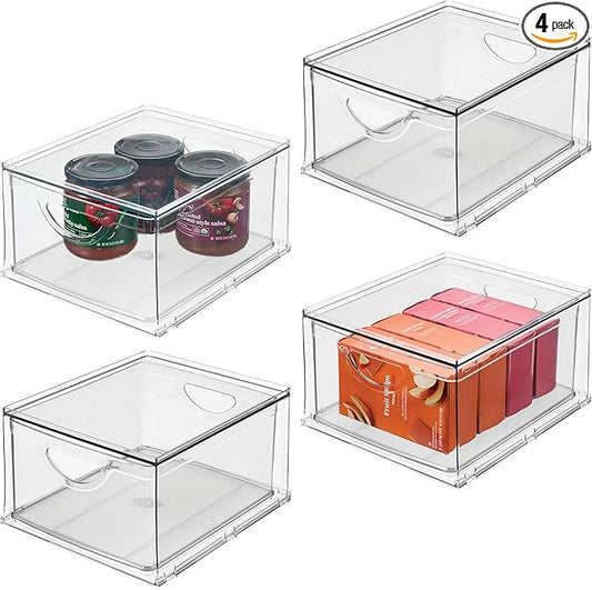 iDesign Stackable Storage Drawer for Fridge, Pantry, or Under Sinks, Set of 4, Clear, Made in USA