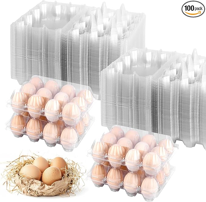 100 Pack 12 Count Plastic Egg Cartons - Bulk Cheap Clear Reusable Egg Containers for Chicken Eggs, Dozen Egg Storage Solutions.