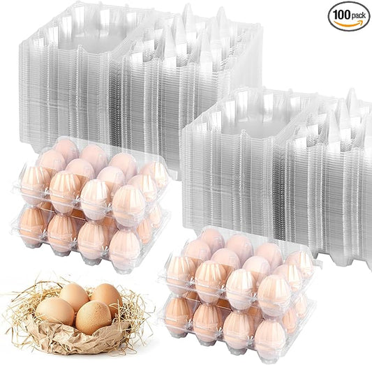 100 Pack 12 Count Plastic Egg Cartons - Bulk Cheap Clear Reusable Egg Containers for Chicken Eggs, Dozen Egg Storage Solutions.