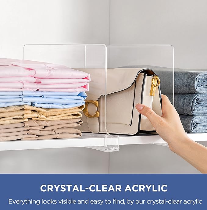 10 Pack 12 Inches [Extra Tall Version] Clear Shelf Dividers for Organization, Acrylic Closet Shelf Vertical Shelves Organizer for Bedroom, Kitchen and Office