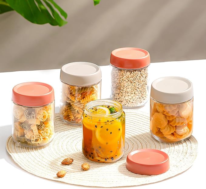 Small Glass Containers With Lids,Overnight Oats Jars,15.2oz Condiment Salad Dressing Sauce Meal Prep Containers, Chia Pudding jars with lids.Yogurt container (15.2oz-2 Pack-Beige)