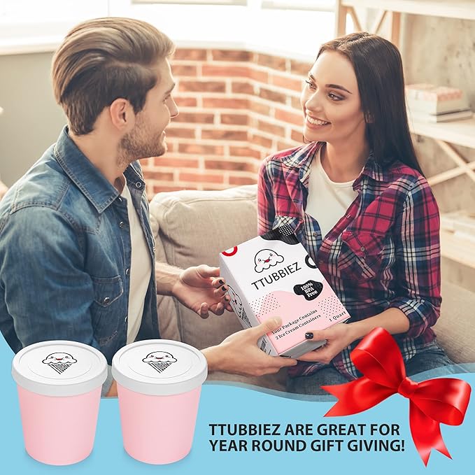 Ice Cream Containers (2 Pack - 1 Quart Each), Freezer Containers for Homemade Ice Cream Storage - Pink