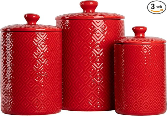 10 Strawberry Street Kitchen Canister, 3 Piece Set, Diamond Red
