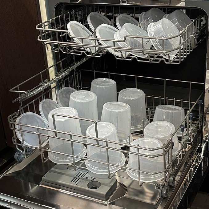 Tashibox 48 Pack Plastic Deli Containers with 54 Lids (16 & 32 oz 24 Each) - Food Storage Containers - Clear Disposable Meal Prep Containers, BPA Free, Stackable, Leakproof, Microwave and Freezer Safe