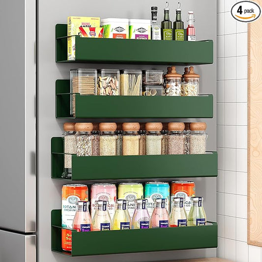 4 Pack Moveable Fridge Magnetic Spice Racks,Metal Green