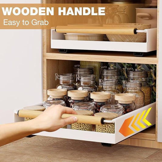 Pull out Cabinet Organizer, 16" Deep Pull Out Drawer for Kitchen Cabinets Adhesive with Nano Film, Slide out Cabinet Organizer Shelf for Pantry Bathroom Organization White