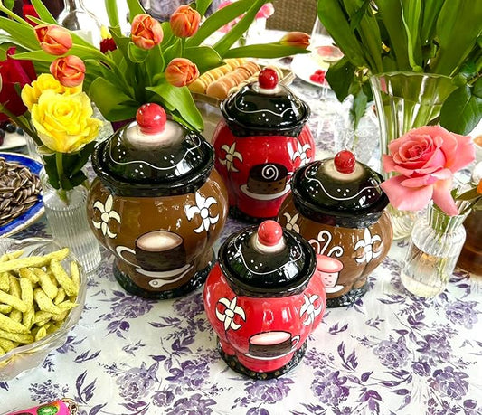Tuscany Colorful Ceramic Coffee Bean Collection 4PC Canister Set with Lid, Kitchen Storage Jar, Food Storage Container, Airtight Storage Container With Rubber Seal for Coffee, Tea, Sugar, Flour