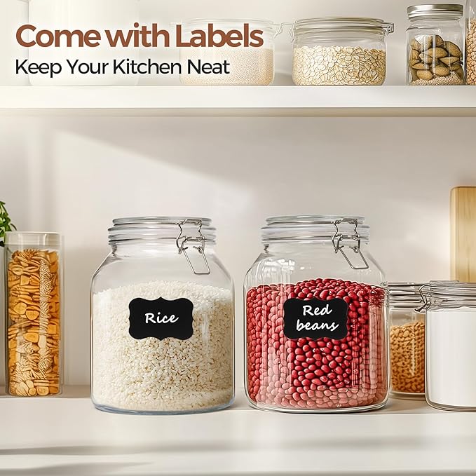 ComSaf Glass Jars with Airtight Lid 86 oz, Wide Mouth Gallon Mason Jars, Large Glass Storage Containers with Lids, Flour Sugar Storage Containers, Big Glass Canister for Rice, Oats, Pickle, Set of 2