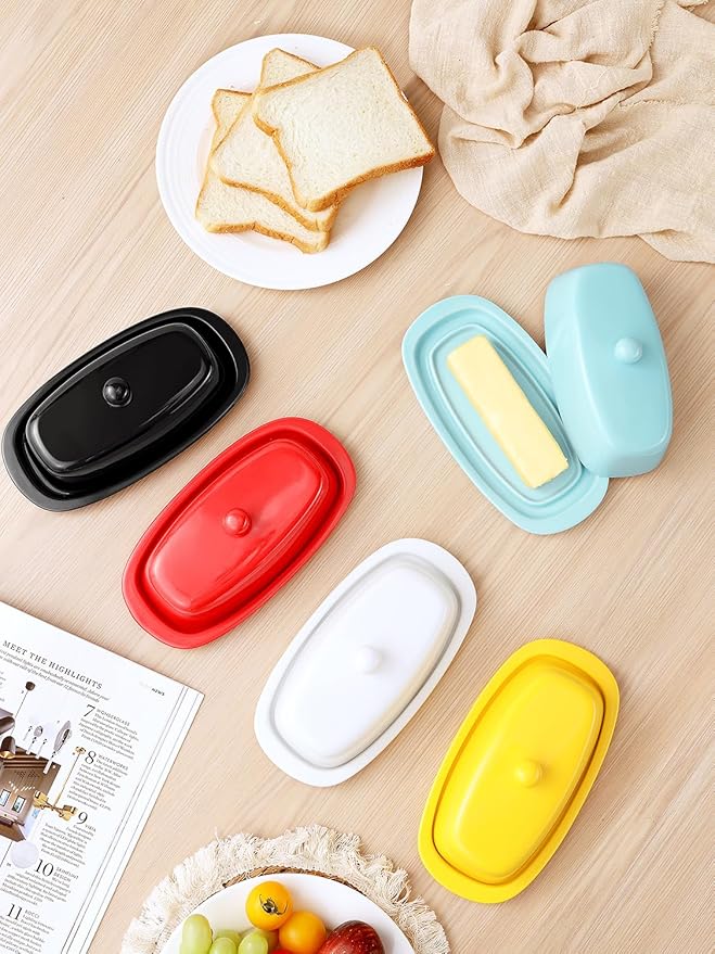 Yedio Ceramic Butter Dish with Lid for Countertop Refrigerator, 8 Inch Butter Holder with Porcelain Cover Knob Handle for East West Coast Butter Stick, Yellow