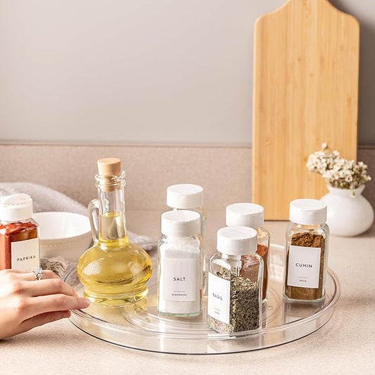 14" Lazy Susan Organizer. 360 Degree Rotating Turntable for Cabinets, Fridge, Pantry, Bathroom, Under Sink Organizing, Countertops, Vanity, Organizer for Spices Clear 4 Pack