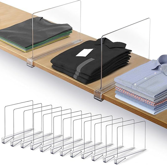 12 Pack Acrylic Shelf Dividers for Closet Organization 11x7.9 Inch – Clear Closet Shelf Separators for Purses, Clothes & Sweater Storage – Vertical Bookshelf Dividers for Bedroom, Office & Kitchen