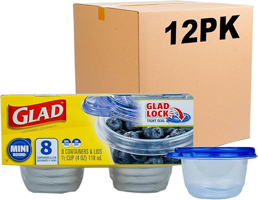 GladWare Mini Food Storage Containers | Small Round Food Containers, Mini Round Food Containers Hold up to 4 Ounces of Food | 4 oz Containers with Lids, 8 Count - 12 Pack
