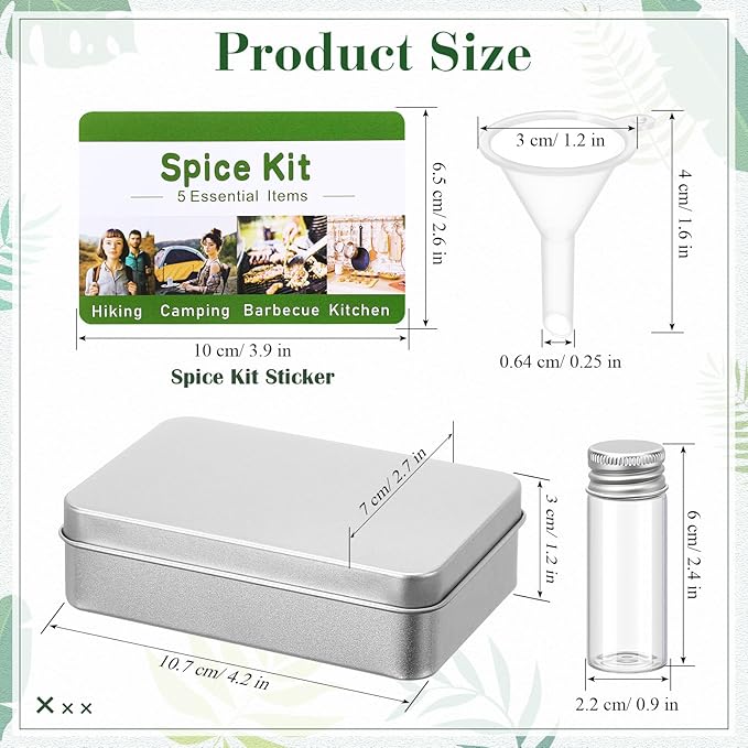 6 Sets Mini Camping Spice Kit with 4 Herb Spice Jar Mini Condiment Bottle Labels Sticker Funnel Metal Portable Seasoning Container for Travel Camping Kitchen Outdoor Picnic BBQ