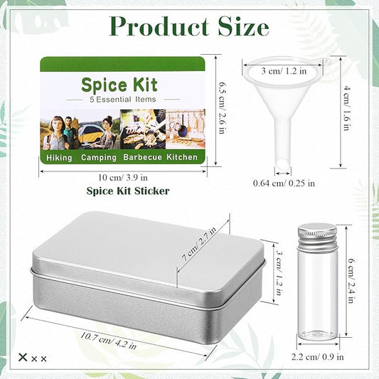 6 Sets Mini Camping Spice Kit with 4 Herb Spice Jar Mini Condiment Bottle Labels Sticker Funnel Metal Portable Seasoning Container for Travel Camping Kitchen Outdoor Picnic BBQ