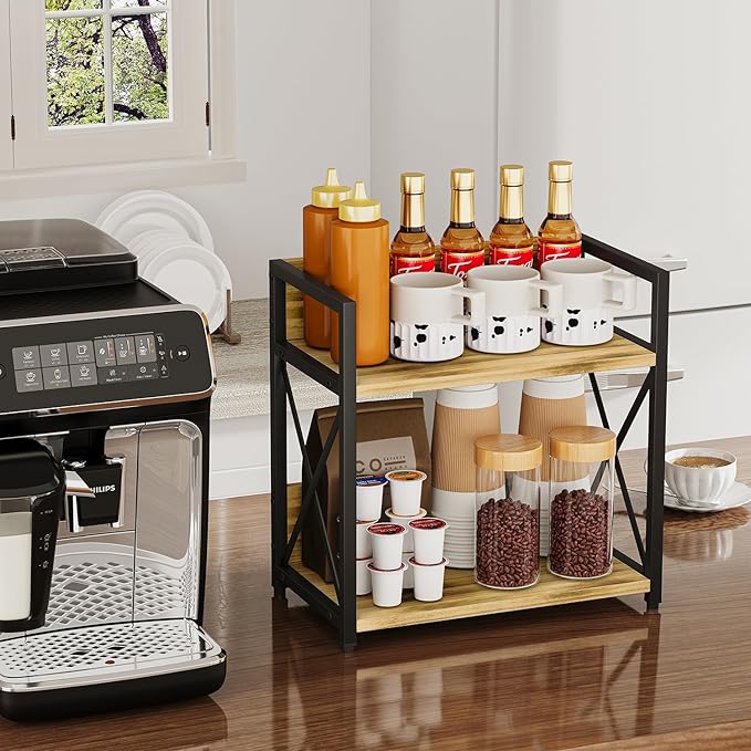 YINMIT Countertop Shelf Organizer,Coffee Bar Accessories,Spice Rack,Coffee Counter Shelf,2 Tier Coffee Organizer Station for Mugs,Cups,Cream,Syrup(Flame-colored, Medium)