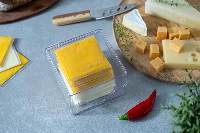American Sliced Cheese Holder | Airtight Storage Container for Fridge | Hinged Lid | Dishwasher Safe | Holds 24 Slices | Made in USA