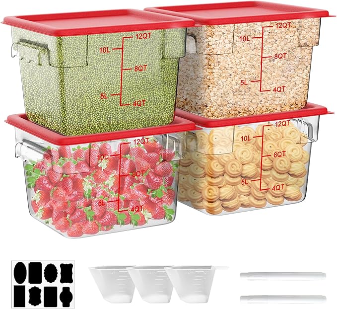 12 Quarts Sous Vide Container: 8 PCS Commercial Food Storage Containers with Lids - Clear Food Container with Scales Handles for Home Restaurant Kitchen Storage Pizza Bread