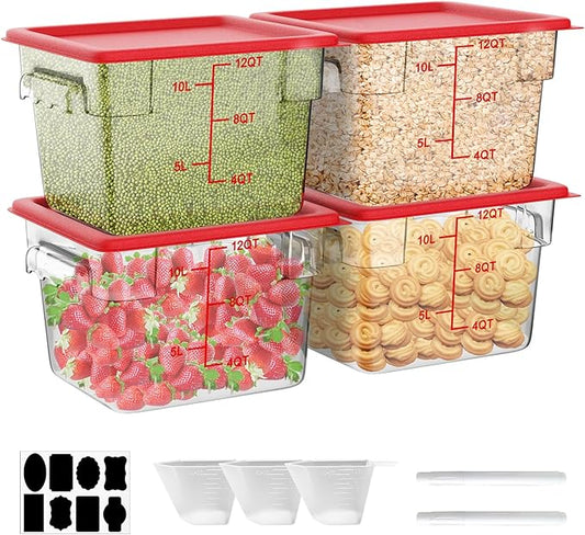 12 Quarts Sous Vide Container: 8 PCS Commercial Food Storage Containers with Lids - Clear Food Container with Scales Handles for Home Restaurant Kitchen Storage Pizza Bread