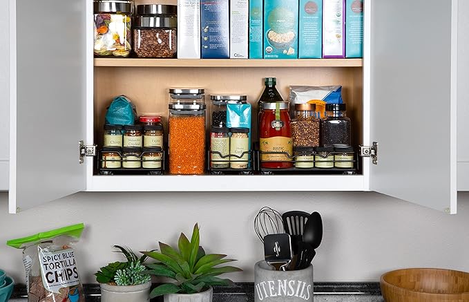 Pull Out Cabinet Organizer for Spices, Cans - Heavy Duty with Lifetime Limited Warranty- Pull Out Spice Rack- Cabinet Pull Out Shelf for Cans,Dishes, Etc, 4-1/2"W x 10-1/2"D x 2-3/4”H, Black