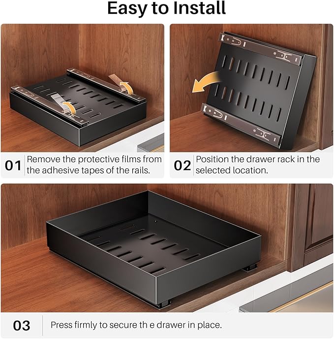 Pull Out Spice Rack Organizer for Cabinet, Slide Out Spice Racks Organizer, No Drill Easy to Install, 8"Wx10"Dx2"H