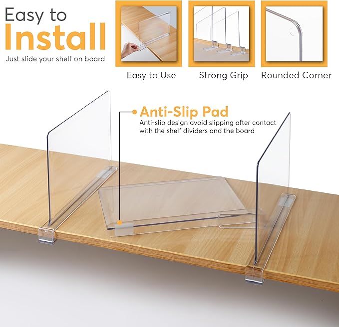 12 Pack Acrylic Shelf Dividers for Closet Organization 11x7.9 Inch – Clear Closet Shelf Separators for Purses, Clothes & Sweater Storage – Vertical Bookshelf Dividers for Bedroom, Office & Kitchen