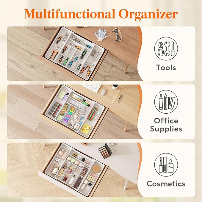 Lifewit Expandable Silverware Drawer Organizer, 22.4 x 16.7 x 2 inches, Adjustable Utensil Cutlery Tray for kitchen, Plastic Flatware Spoon Fork Knives Holder Storage Divider,1 Pack, White