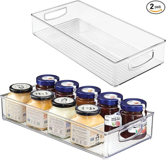 iDesign Stackable Plastic Pantry Bins with Handles - Storage Bins for Organizing Kitchen - Set of 2 - Clear
