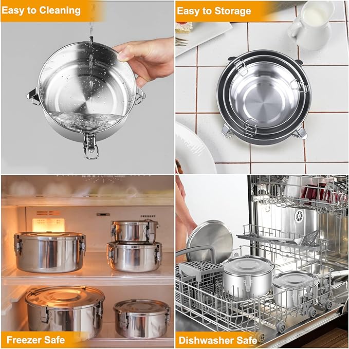 Premium Stainless Steel Food Storage Containers 304 Grade The Original Leak-Proof, Airtight, Smell-Proof - Perfect For Camping Trips, Lunches, Leftovers, Soups, Salads
